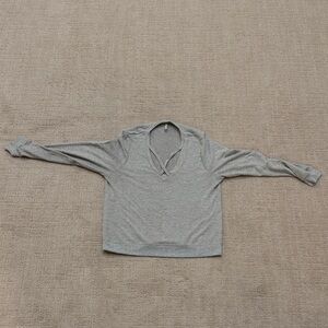 Z Supply Light Heather Gray Crisscross V-Neck Pullover